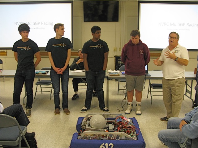 A local High School Robotics team stops by a NVRC club meeting to demo their creation. NVRC and its members support many local STEM programs.